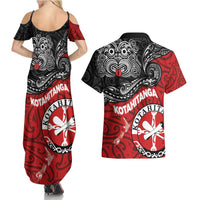 Maori Kotahitanga Couples Matching Summer Maxi Dress and Hawaiian Shirt Aotearoa Spirit with Maori Mask and Polynesian Art Tattoo LT03 - Polynesian Pride