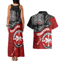 Maori Kotahitanga Couples Matching Tank Maxi Dress and Hawaiian Shirt Aotearoa Spirit with Maori Mask and Polynesian Art Tattoo LT03 - Polynesian Pride