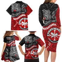 Maori Kotahitanga Family Matching Long Sleeve Bodycon Dress and Hawaiian Shirt Aotearoa Spirit with Maori Mask and Polynesian Art Tattoo LT03 - Polynesian Pride