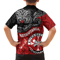 Maori Kotahitanga Kid Hawaiian Shirt Aotearoa Spirit with Maori Mask and Polynesian Art Tattoo LT03 - Polynesian Pride