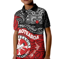 Maori Kotahitanga Kid Polo Shirt Aotearoa Spirit with Maori Mask and Polynesian Art Tattoo LT03 Kid Red - Polynesian Pride