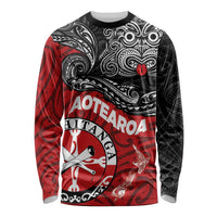 Maori Kotahitanga Long Sleeve Shirt Aotearoa Spirit with Maori Mask and Polynesian Art Tattoo LT03 Unisex Red - Polynesian Pride