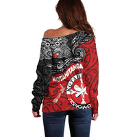 Maori Kotahitanga Off Shoulder Sweater Aotearoa Spirit with Maori Mask and Polynesian Art Tattoo LT03 - Polynesian Pride