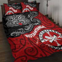 Maori Kotahitanga Quilt Bed Set Aotearoa Spirit with Maori Mask and Polynesian Art Tattoo LT03 Red - Polynesian Pride
