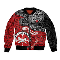 Maori Kotahitanga Sleeve Zip Bomber Jacket Aotearoa Spirit with Maori Mask and Polynesian Art Tattoo LT03 Unisex Red - Polynesian Pride
