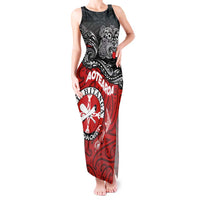 Maori Kotahitanga Tank Maxi Dress Aotearoa Spirit with Maori Mask and Polynesian Art Tattoo LT03 Women Red - Polynesian Pride