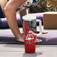 Maori Kotahitanga Tumbler With Handle Aotearoa Spirit with Maori Mask and Polynesian Art Tattoo LT03 - Polynesian Pride