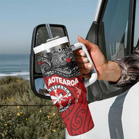 Maori Kotahitanga Tumbler With Handle Aotearoa Spirit with Maori Mask and Polynesian Art Tattoo LT03 - Polynesian Pride