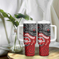 Maori Kotahitanga Tumbler With Handle Aotearoa Spirit with Maori Mask and Polynesian Art Tattoo LT03 - Polynesian Pride