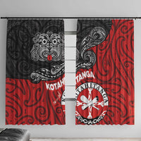 Maori Kotahitanga Window Curtain Aotearoa Spirit with Maori Mask and Polynesian Art Tattoo LT03 With Hooks Red - Polynesian Pride