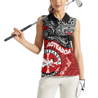 Maori Kotahitanga Women Sleeveless Polo Shirt Aotearoa Spirit with Maori Mask and Polynesian Art Tattoo LT03 - Polynesian Pride