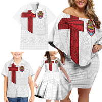 Custom Tonga Ngatu Art Rugby Mate Ma'a Family Matching Off Shoulder Short Dress and Hawaiian Shirt LT03 - Polynesian Pride
