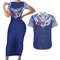Custom Samoa Rugby Couples Matching Short Sleeve Bodycon Dress and Hawaiian Shirt Pacific Motifs - Polynesian Pride