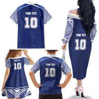 Custom Samoa Rugby Family Matching Off The Shoulder Long Sleeve Dress and Hawaiian Shirt Pacific Motifs LT03 - Polynesian Pride