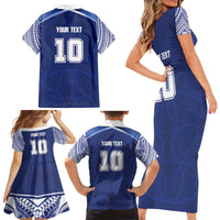 Custom Samoa Rugby Family Matching Short Sleeve Bodycon Dress and Hawaiian Shirt Pacific Motifs LT03 - Polynesian Pride