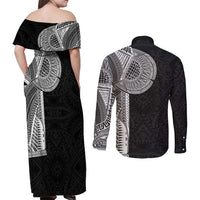 Samoan Tatau Couples Matching Off Shoulder Maxi Dress and Long Sleeve Button Shirt Art Tribal Traditional Tattoos LT03 - Polynesian Pride