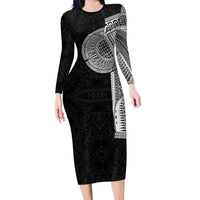 Samoan Tatau Long Sleeve Bodycon Dress Art Tribal Traditional Tattoos LT03 Long Dress Black - Polynesian Pride