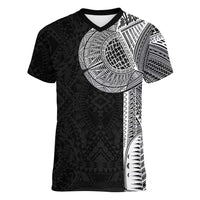 Samoan Tatau Women V-Neck T-Shirt Art Tribal Traditional Tattoos LT03 Female Black - Polynesian Pride