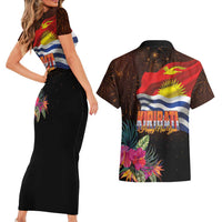 Kiribati Flag and Fireworks Couples Matching Short Sleeve Bodycon Dress and Hawaiian Shirt First Place Welcome the New Year LT03 - Polynesian Pride