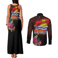 Kiribati Flag and Fireworks Couples Matching Tank Maxi Dress and Long Sleeve Button Shirt First Place Welcome the New Year LT03 - Polynesian Pride