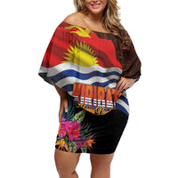 Kiribati Flag and Fireworks Family Matching Off Shoulder Short Dress and Hawaiian Shirt First Place Welcome the New Year LT03 Mom's Dress Black - Polynesian Pride