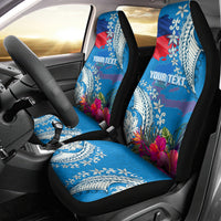 Personalised Haiti Coat Of Arms Car Seat Cover Repiblik d Ayiti Tropical Flower Blue Polynesian Pattern LT03 - Polynesian Pride