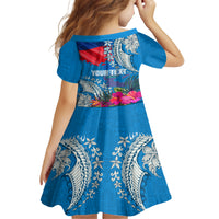 Personalised Haiti Coat Of Arms Family Matching Tank Maxi Dress and Hawaiian Shirt Repiblik d Ayiti Tropical Flower Blue Polynesian Pattern LT03 - Polynesian Pride