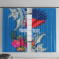 Personalised Haiti Coat Of Arms Window Curtain Repiblik d Ayiti Tropical Flower Blue Polynesian Pattern LT03 With Hooks Blue - Polynesian Pride