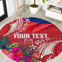 Personalised Haiti Coat Of Arms Round Carpet Repiblik d Ayiti Tropical Flower Red Polynesian Pattern LT03 Red - Polynesian Pride