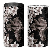 Hawaiian Lei Day 4 in 1 Can Cooler Tumbler Plumeria and Turtle with Polynesian Tribal Pattern Grayscale Color LT03 One Size: 16 oz Black - Polynesian Pride