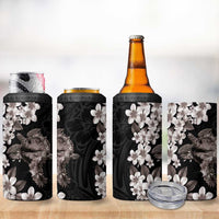 Hawaiian Lei Day 4 in 1 Can Cooler Tumbler Plumeria and Turtle with Polynesian Tribal Pattern Grayscale Color LT03 - Polynesian Pride