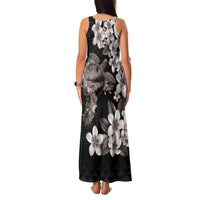 Hawaiian Lei Day Family Matching Tank Maxi Dress and Hawaiian Shirt Plumeria and Turtle with Polynesian Tribal Pattern Grayscale Color