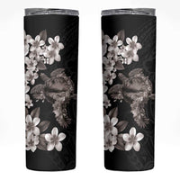 Hawaiian Lei Day Skinny Tumbler Plumeria and Turtle with Polynesian Tribal Pattern Grayscale Color LT03 Black - Polynesian Pride