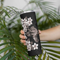 Hawaiian Lei Day Skinny Tumbler Plumeria and Turtle with Polynesian Tribal Pattern Grayscale Color LT03 - Polynesian Pride