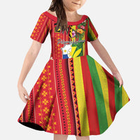 Personalised Hawaii and Philippines Together Family Matching Mermaid Dress and Hawaiian Shirt The Emblems with Cultural Symbols Green-Yellow-Red Tricolor LT03 Daughter's Dress Art - Polynesian Pride