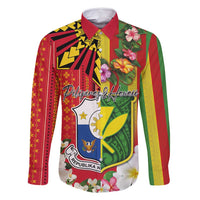 Personalised Hawaii and Philippines Together Family Matching Off Shoulder Maxi Dress and Hawaiian Shirt The Emblems with Cultural Symbols Green-Yellow-Red Tricolor LT03 Dad's Shirt - Long Sleeve Art - Polynesian Pride