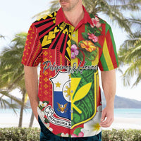 Personalised Hawaii and Philippines Together Hawaiian Shirt The Emblems with Cultural Symbols Green-Yellow-Red Tricolor LT03 - Polynesian Pride