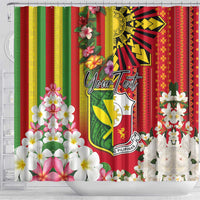 Personalised Hawaii and Philippines Together Shower Curtain The Emblems with Cultural Symbols Green-Yellow-Red Tricolor LT03 - Polynesian Pride