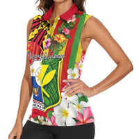 Personalised Hawaii and Philippines Together Women Sleeveless Polo Shirt The Emblems with Cultural Symbols Green-Yellow-Red Tricolor LT03 - Polynesian Pride