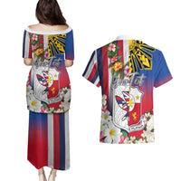 Personalised Hawaii and Philippines Together Couples Matching Puletasi and Hawaiian Shirt The Emblems with Cultural Symbols Blue-White-Red Tricolor LT03 - Polynesian Pride