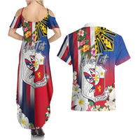 Personalised Hawaii and Philippines Together Couples Matching Summer Maxi Dress and Hawaiian Shirt The Emblems with Cultural Symbols Blue-White-Red Tricolor