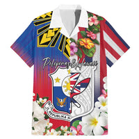 Personalised Hawaii and Philippines Together Family Matching Mermaid Dress and Hawaiian Shirt The Emblems with Cultural Symbols Blue-White-Red Tricolor LT03 Dad's Shirt - Short Sleeve Art - Polynesian Pride