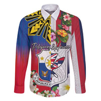 Personalised Hawaii and Philippines Together Family Matching Off Shoulder Maxi Dress and Hawaiian Shirt The Emblems with Cultural Symbols Blue-White-Red Tricolor LT03 Dad's Shirt - Long Sleeve Art - Polynesian Pride