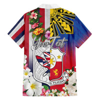 Personalised Hawaii and Philippines Together Family Matching Puletasi and Hawaiian Shirt The Emblems with Cultural Symbols Blue-White-Red Tricolor LT03 - Polynesian Pride
