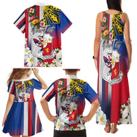 Personalised Hawaii and Philippines Together Family Matching Tank Maxi Dress and Hawaiian Shirt The Emblems with Cultural Symbols Blue-White-Red Tricolor