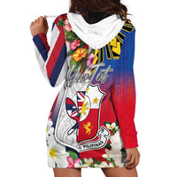 Personalised Hawaii and Philippines Together Hoodie Dress The Emblems with Cultural Symbols Blue-White-Red Tricolor LT03 - Polynesian Pride