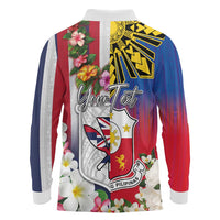 Personalised Hawaii and Philippines Together Long Sleeve Polo Shirt The Emblems with Cultural Symbols Blue-White-Red Tricolor LT03 - Polynesian Pride