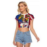 Personalised Hawaii and Philippines Together Raglan Cropped T Shirt The Emblems with Cultural Symbols Blue-White-Red Tricolor LT03 Female Art - Polynesian Pride