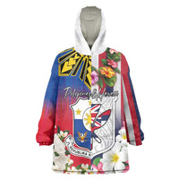 Personalised Hawaii and Philippines Together Wearable Blanket Hoodie The Emblems with Cultural Symbols Blue-White-Red Tricolor LT03 One Size Art - Polynesian Pride