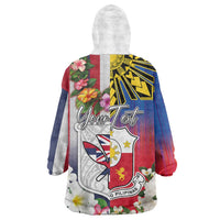 Personalised Hawaii and Philippines Together Wearable Blanket Hoodie The Emblems with Cultural Symbols Blue-White-Red Tricolor LT03 - Polynesian Pride